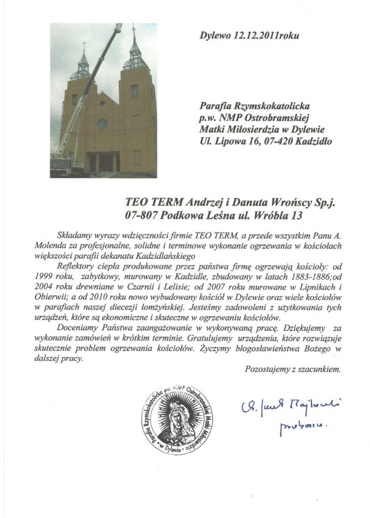 Ogrzewanie kościołów nr 1 na rynku polskim TEO TERM